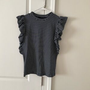 Banana Republic Navy and White Striped Ruffle Blouse